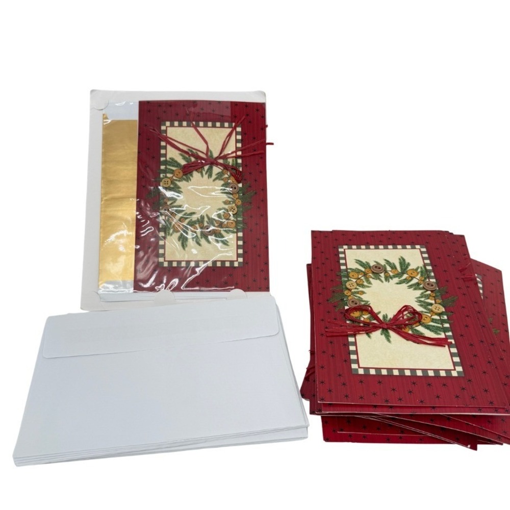 Hallmark Christmas Cards Button Wreath Set of 18 Holiday Seasons Greetings Cards